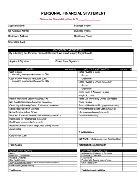 fillable form financial statement printable forms