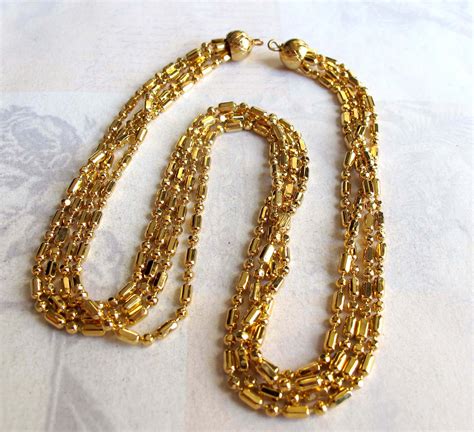 vintage gold plated ball chain multistrand necklace finding  inches   brooklyn charm