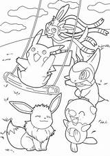 Coloring Pokemon Pikachu Eevee Pages Book Friends Printable Sheets Mime Color Mr Drawings Colouring Kids Cute Pokémon Swing Unique Boys sketch template