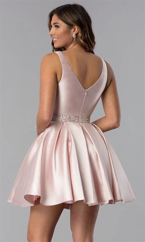 Short Embellished Waist V Neck Homecoming Dress Inexpensive Prom