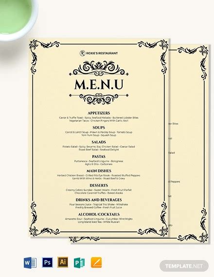 dinner menu design templates ai psd word pages design trends
