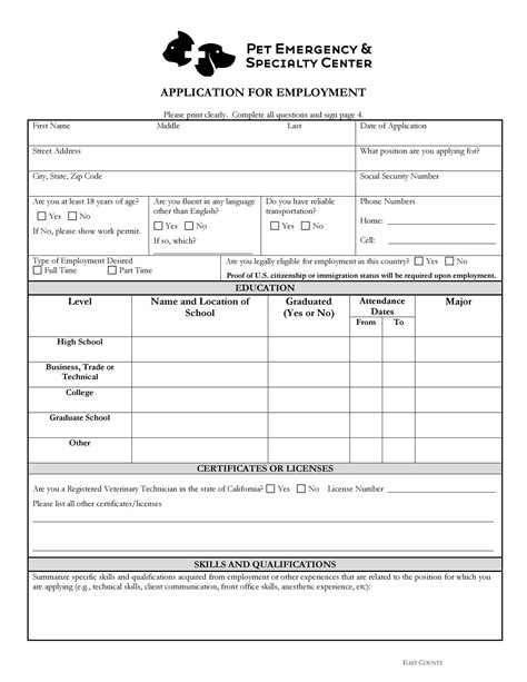 Free Printable Employment Applications