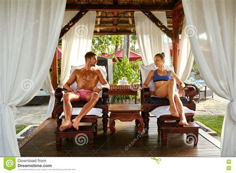 Romantic Couple At Spa Resort Relaxing On Vacation