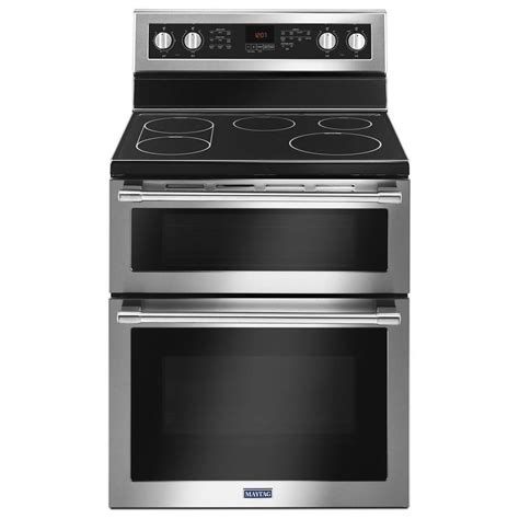 maytag metfz   wide double oven electric range  true convection  cu ft