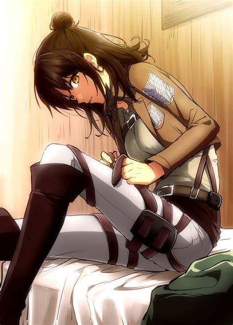 1girl boots brown eyes brown hair dressing eren jaeger female