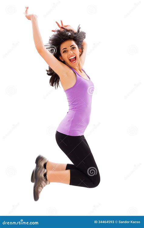 jumping woman stock image image  emotion blank smile