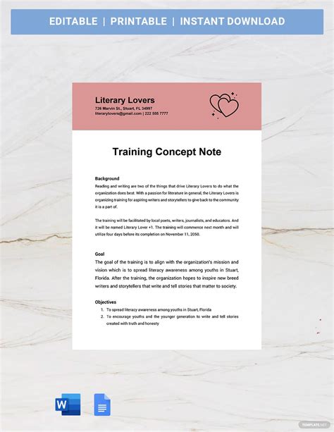 training concept note template google docs word templatenet