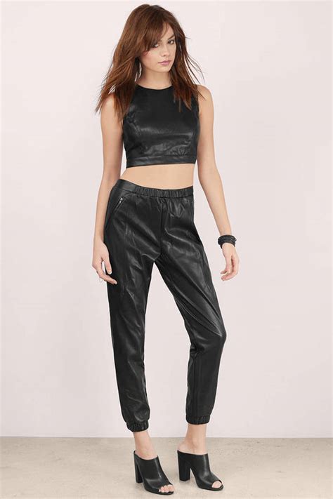 cheap black pants faux leather pants tapered pants