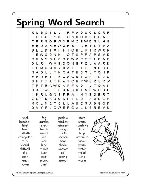 spring word search worksheet    grade lesson planet