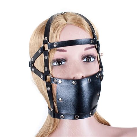 pu leather head harness mouth gag mask slave humiliate salve training