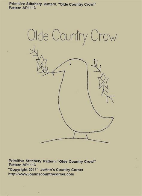 primitive stitchery  pattern olde country crow etsy