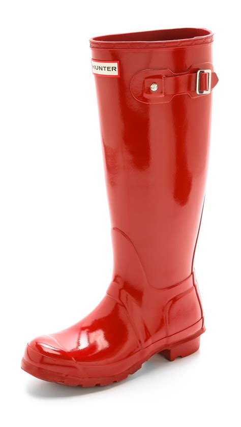 hunter original tall gloss boots military red  red military red lyst