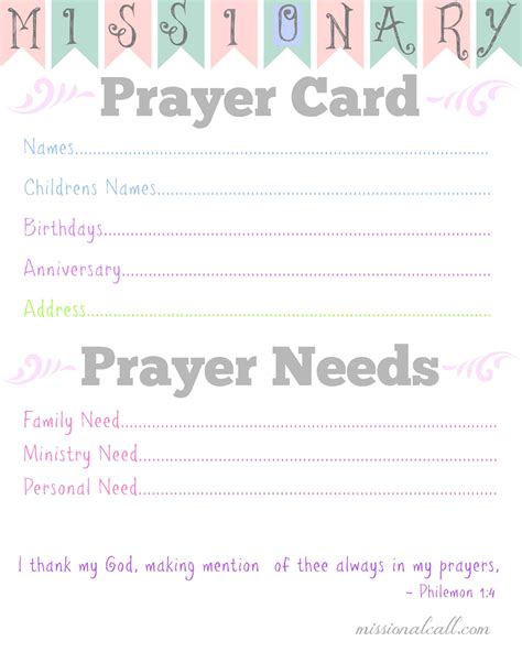 missionary prayer card  printable missional call prayer