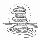 Drawing Zen Vector Stones Rocks Pile Stack Clip Illustrations Water sketch template