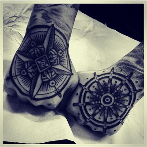 Awesome Compass Hand Tattoo Traditional Hand Tattoo