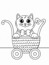 Poes Kinderwagen Poezen Katten Leukekleurplaten één sketch template