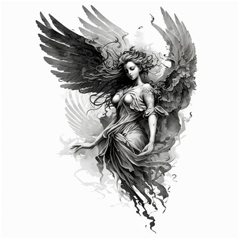 Angel Tattoo Design White Background Png File Download High Resolution