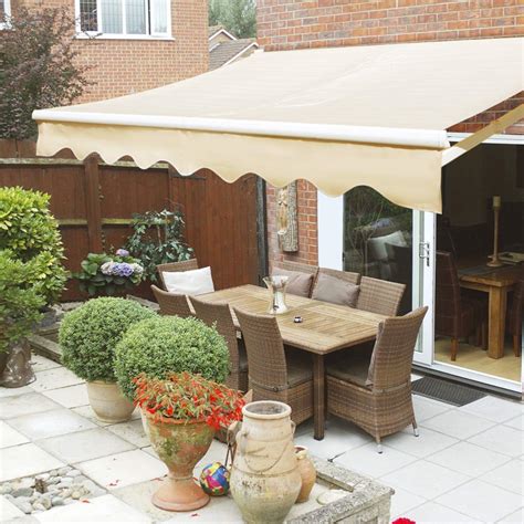 outdoor  manual retractable patio deck awning sun shade shelter canopy tan  ebay