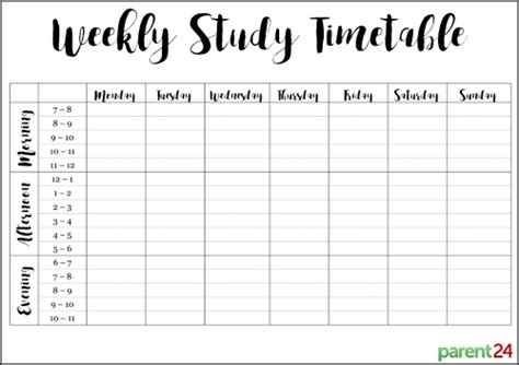 study planner  examples format