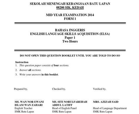 form  english exam paper  answer malaysia