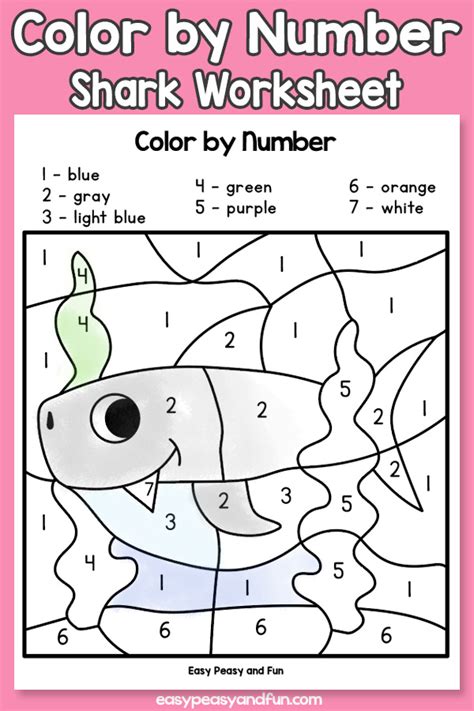 shark color  number worksheets easy peasy  fun membership