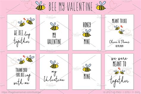 bee  valentine  vector cards graphics creative market