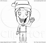 Christmas Wearing Hat Clipart Santa Granny Waving Happy Coloring Cartoon Cory Thoman Outlined Vector 2021 sketch template