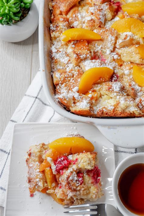 easy raspberry peach baked french toast recipe powered