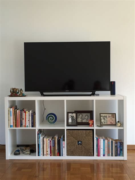 Tv Unit Idea Using Ikea Kallax Shelf Table Decor Living Room Beige
