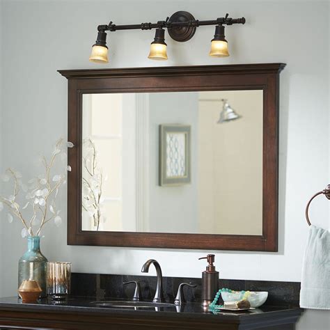 shop allen roth eastcott   auburn rectangular bathroom mirror  lowescom