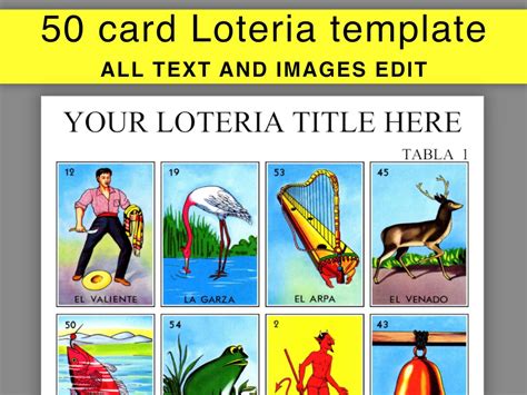 editable loteria template  custom printable cards etsy uk