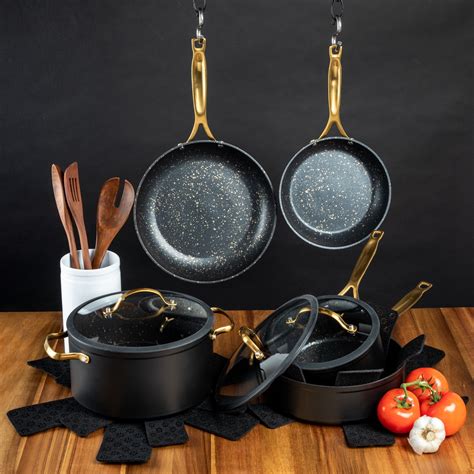 thyme table piece cookware set black  gold speckled walmart