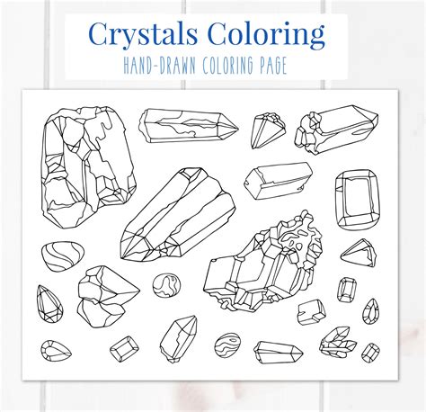 hand drawn crystals coloring page  adults digital etsy