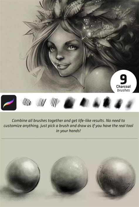 realistic charcoal set  procreate realistic rough sketch