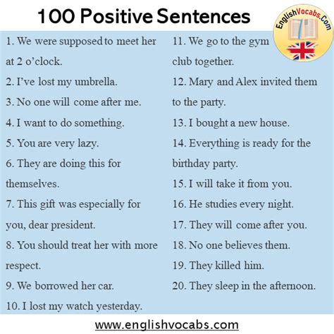 examples  positive sentences examples english vocabs