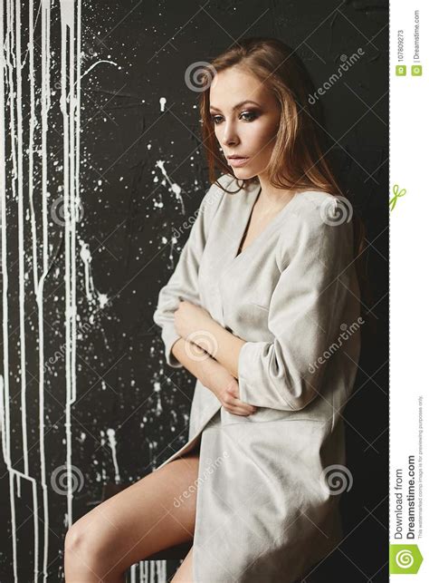 Beautiful Fashionable Half Naked Brown Haired Woman In The