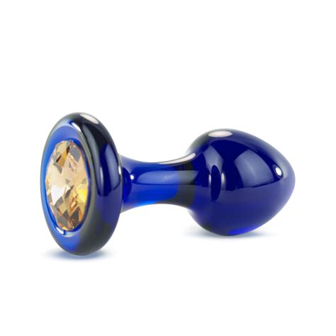 cobalt blue glass butt plug with swarovski crystal