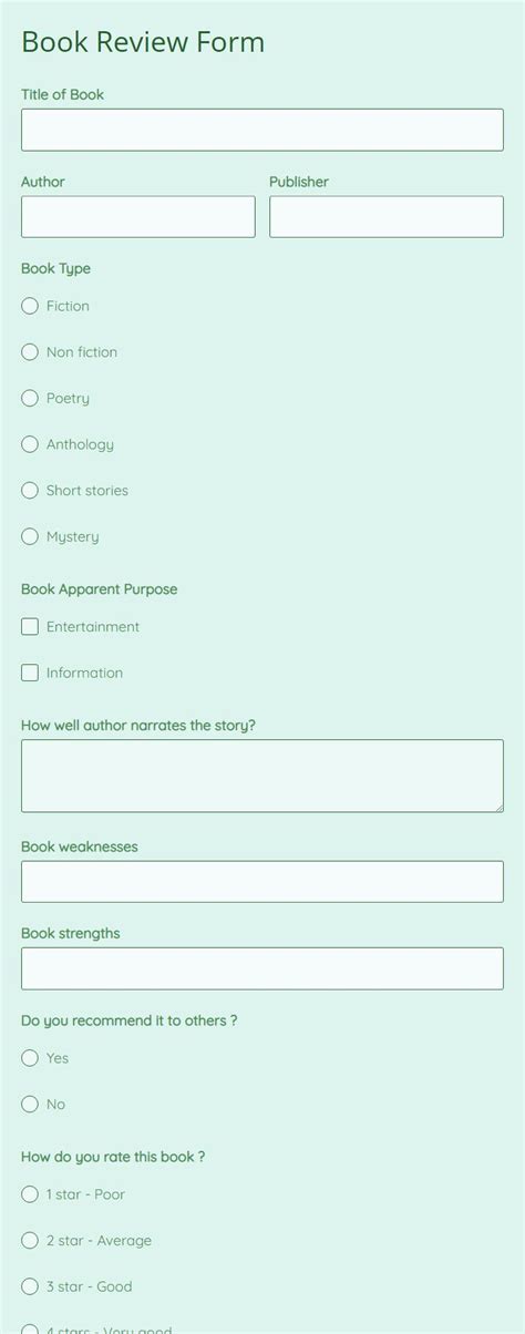 book review form template formbuilder