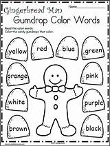 Gingerbread Color Kindergarten Man Words Preschool Worksheets Worksheet Word Activities December Coloring Reading Colors Practice Christmas Candy Students Winter Learning sketch template
