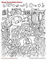 Hidden Christmas Santa Pages Coloring Worksheets Sleepy Objects Printables Printable Activity Puzzles Winter Highlights Kids Activities Games Thanksgiving Kittybabylove Fun sketch template