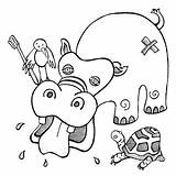 Hippopotamus Brushing Tortoise sketch template