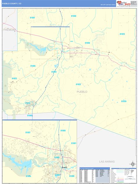 Pueblo County Co Zip Code Wall Map Basic Style By Marketmaps