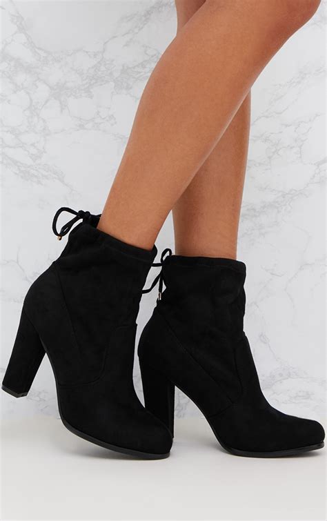 black faux suede heeled ankle boot shoes prettylittlething