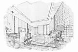 Perspective Raum Bett Skizzieren Ganzen Schwarzweiss Innenarchitektur sketch template