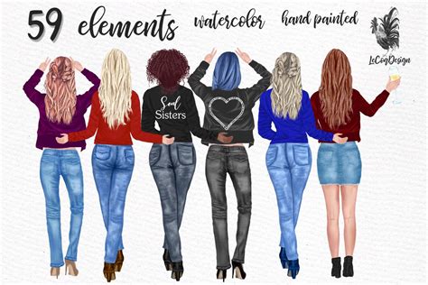 best friends clipart girls back view people illustrations ~ creative