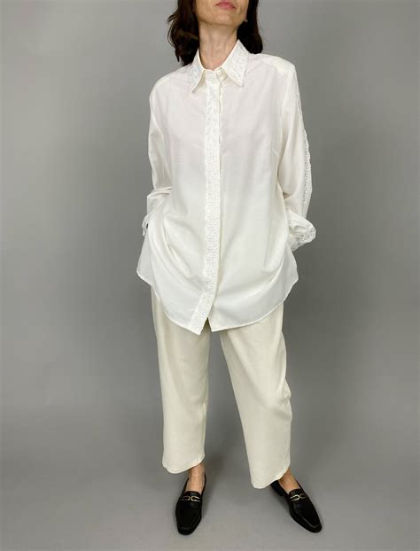 vintage witte blouse met kanten details witte blouse voor etsy nederland
