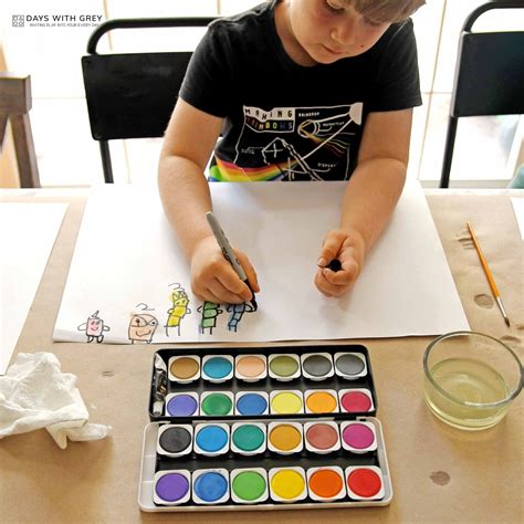 watercolor painting  kids days  grey