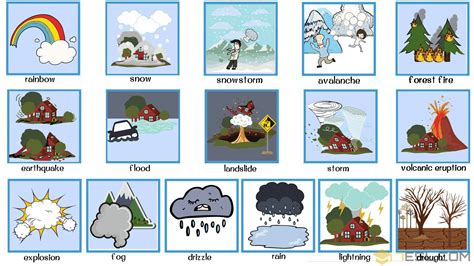 natural disasters list  pictures  examples esl