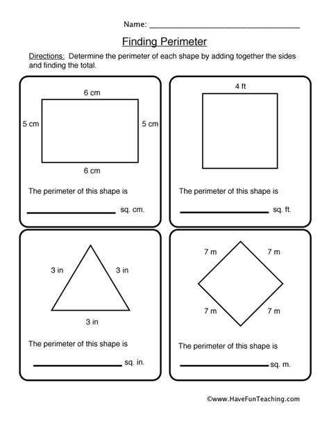 finding shape perimeter worksheet  teach simple