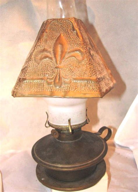 For Old Time S Sake Antique Brass Finger Lamp Fleur De Lis Shade Thomaston